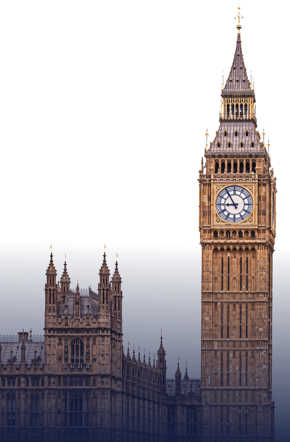 Big Ben tower on left, blank space on right.