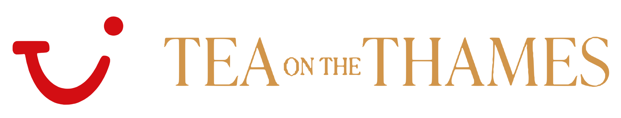 Logo with text 'TEA ON THE THAMES' and a red smiling symbol.